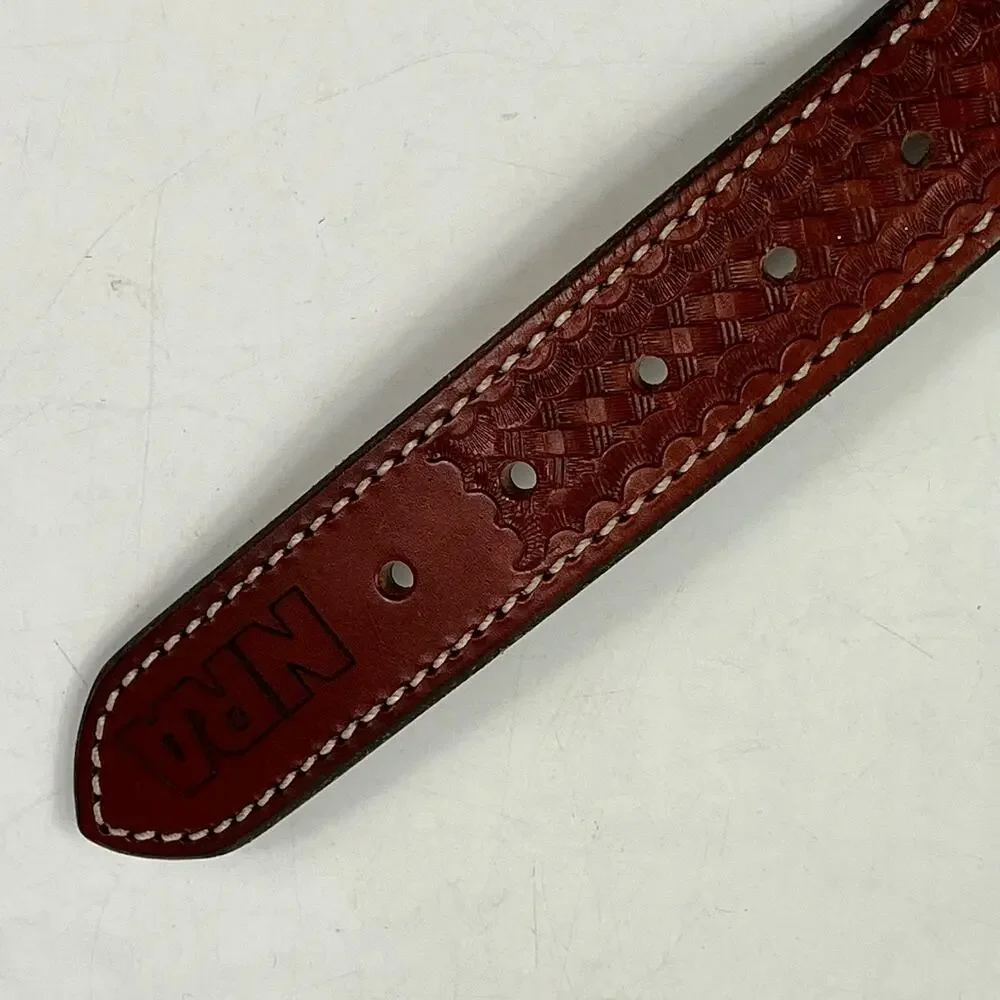 NRA RKBA Right To Keep And Bear Arms Brown Leather Belt Sz46 Brass USA Western